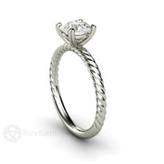 1 Carat Moissanite Solitaire Engagement Ring with Rope Twisted Band 18K White Gold - Engagement Only - Rare Earth Jewelry