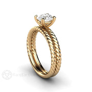 1 Carat Moissanite Solitaire Engagement Ring with Rope Twisted Band 18K Yellow Gold - Wedding Set - Rare Earth Jewelry