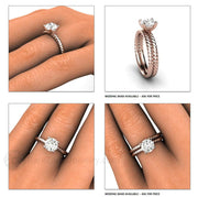 1 Carat Moissanite Solitaire Engagement Ring with Rope Twisted Band 14K Rose Gold - Wedding Set - Rare Earth Jewelry