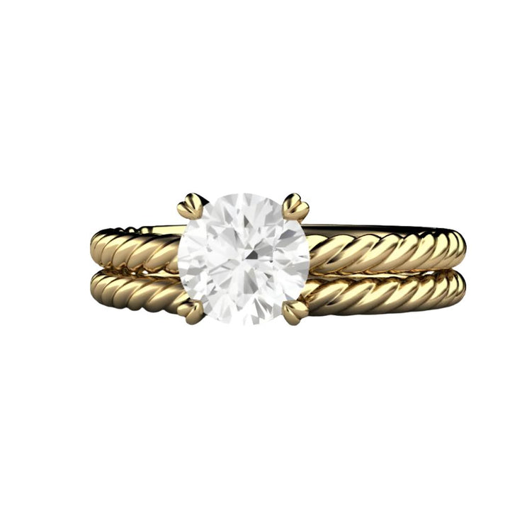 1 Carat Moissanite Solitaire Engagement Ring with Rope Twisted Band - Rare Earth Jewelry