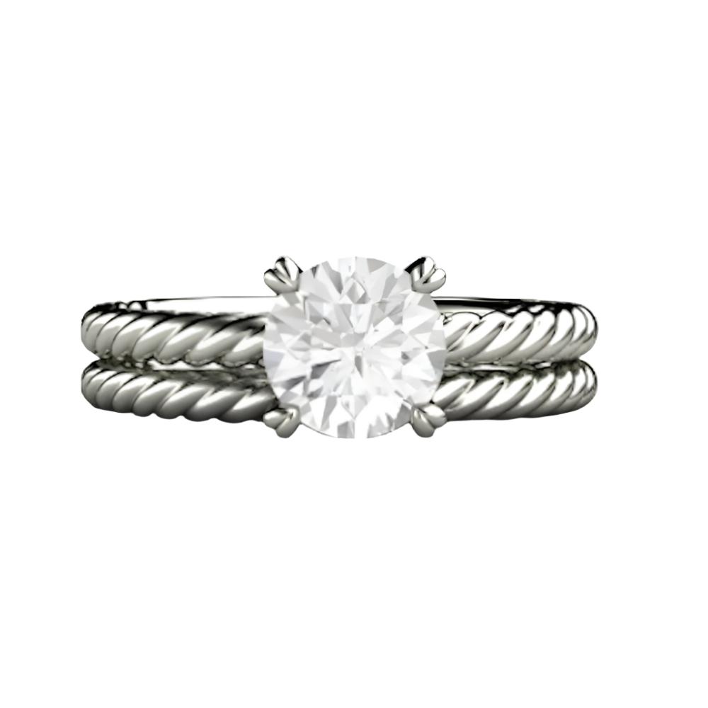 1 Carat Moissanite Solitaire Engagement Ring with Rope Twisted Band - Rare Earth Jewelry