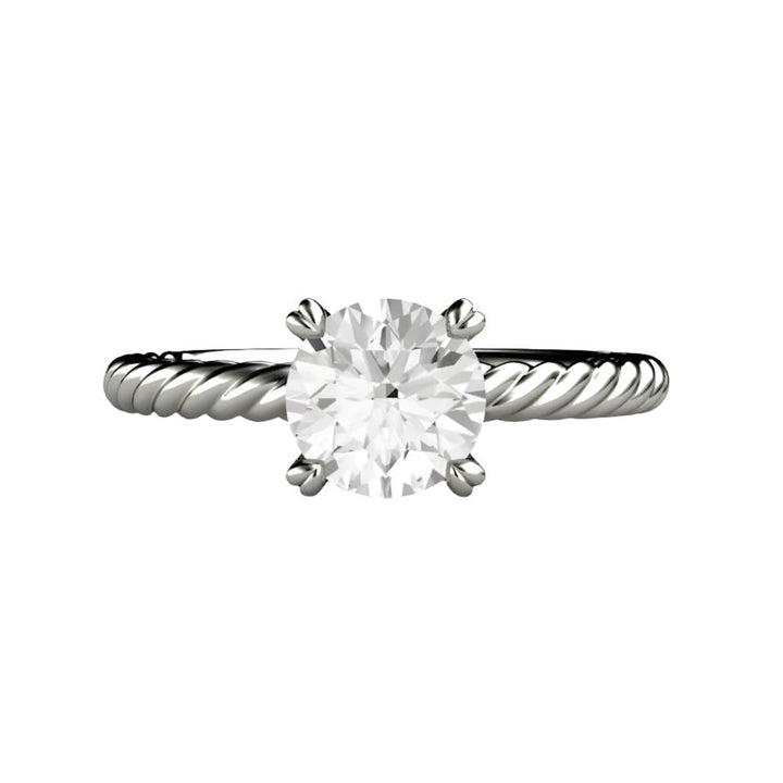 1 Carat Moissanite Solitaire Engagement Ring with Rope Twisted Band - Rare Earth Jewelry