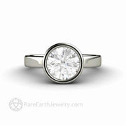 1 Carat Round Moissanite Solitaire Engagement Ring Simple Bezel Setting 14K White Gold - Engagement Only - Rare Earth Jewelry