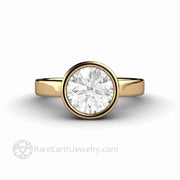 1 Carat Round Moissanite Solitaire Engagement Ring Simple Bezel Setting 18K Yellow Gold - Engagement Only - Rare Earth Jewelry