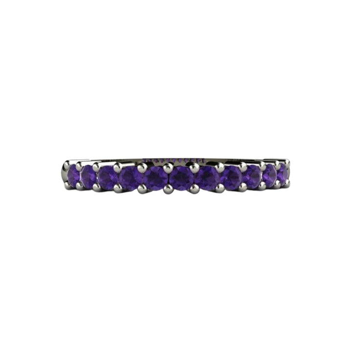 14K Gold Amethyst Band, Natural Amethyst Ring in White Gold Purple Gemstone Band