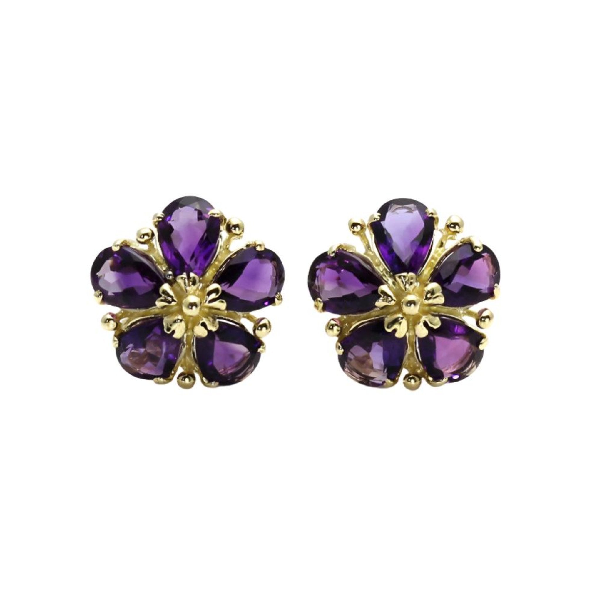 [LLOYD]韓国ブランド☆Flower Violet Amethyst Earring Purple Amethyst Flower Stud Earrings, Amethyst Flower