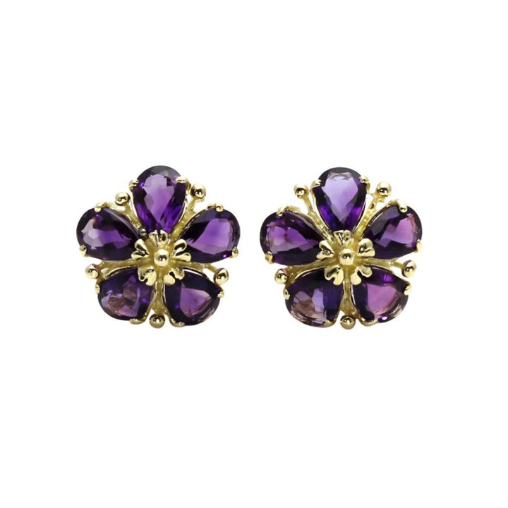 14K Gold Amethyst Earrings Floral Designs February Push Present or Birthday Gift - Rare Earth Jewelry