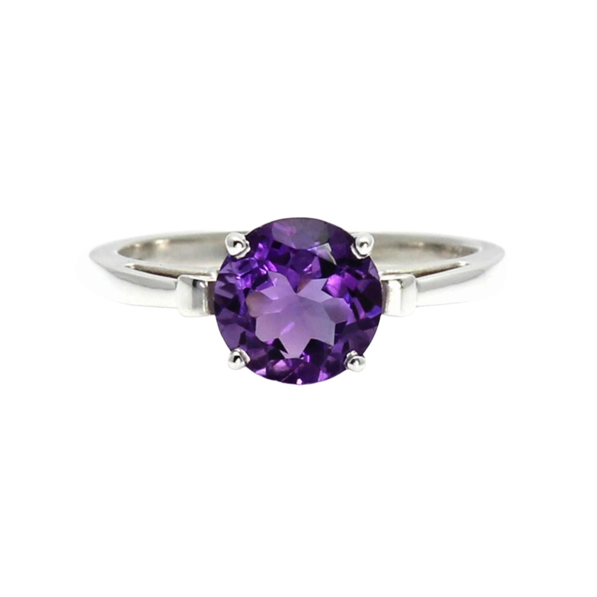 14k deals White Gold 925 Natural Round Amethyst Ring 8.5