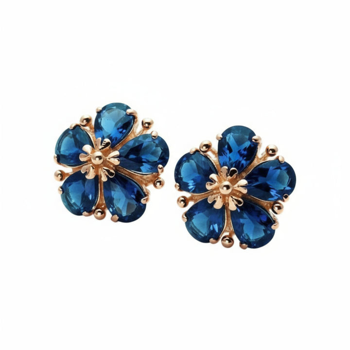 London Blue Topaz Flower Earrings | 14K Gold December Birthstone Floral Earrings | Rare Earth Jewelry