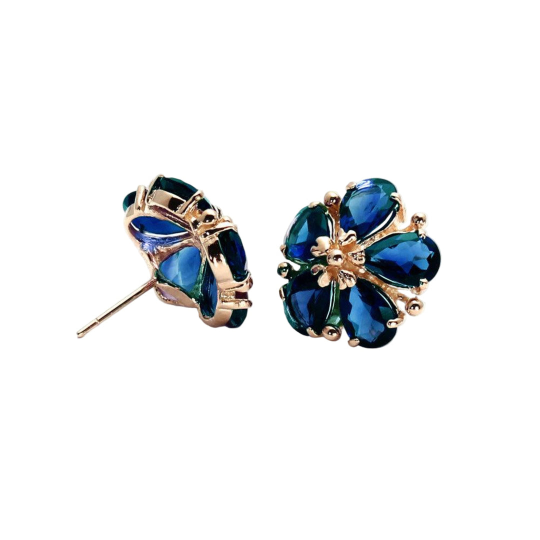 London Blue Topaz Flower Earrings | 14K Gold December Birthstone Studs, Rare Earth Jewelry
