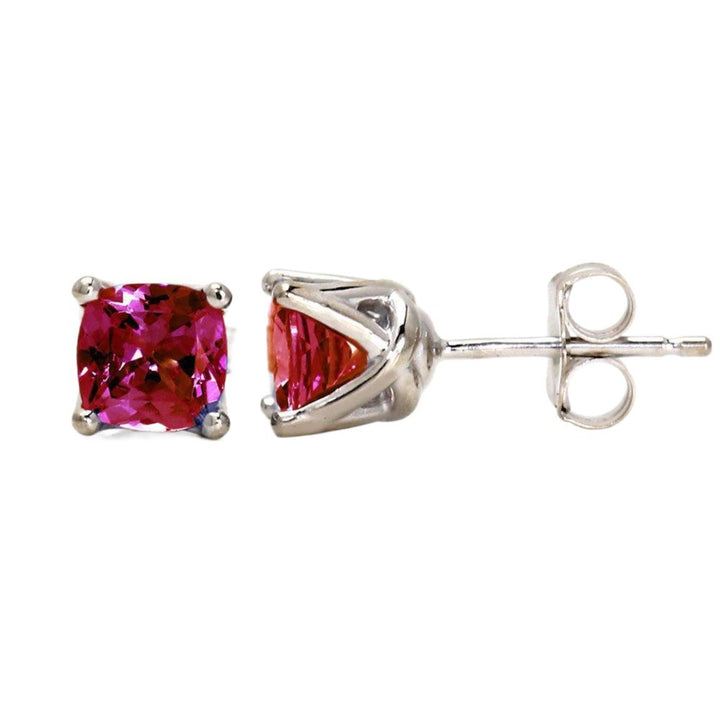 14K Ruby Earrings, Cushion Cut Ruby Studs in Gold Woven Prong Settings, July Birthstone Jewelry