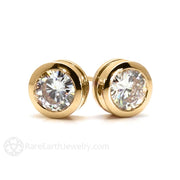 14K Gold Moissanite Studs Round Bezel Set Moissanite Earrings - 6.5mm (2.0ctw) - April - Bezel - Earring - Rare Earth Jewelry