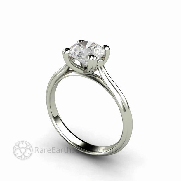 1.5 Carat Round Moissanite Solitaire Engagement Ring with Double Prongs 14K White Gold-Engagement Only - Rare Earth Jewelry