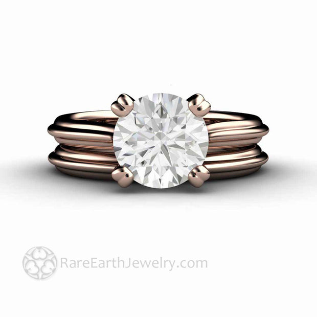 1.5 Carat Round Moissanite Solitaire Engagement Ring with Double Prongs - 14K Rose Gold-Wedding Set - Moissanite - Round - Solitaire - Rare Earth Jewelry