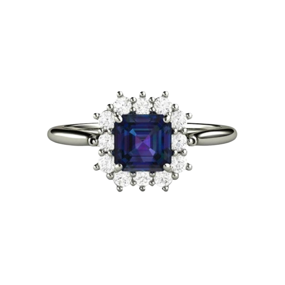 1ct Asscher Cut Alexandrite Engagement Ring | Vintage-Inspired Cluster Halo | Color Change June Birthstone - Rare Earth Jewelry