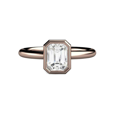 1ct Emerald Cut Bezel Set Diamond Solitaire Engagement Ring 14K Rose Gold - Engagement Only - Rare Earth Jewelry