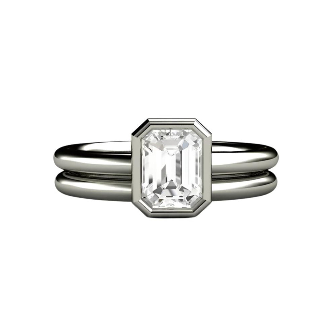 1 Carat Emerald Cut Diamond Solitaire, GIA Certified Natural Diamond Engagement Ring and Wedding Band