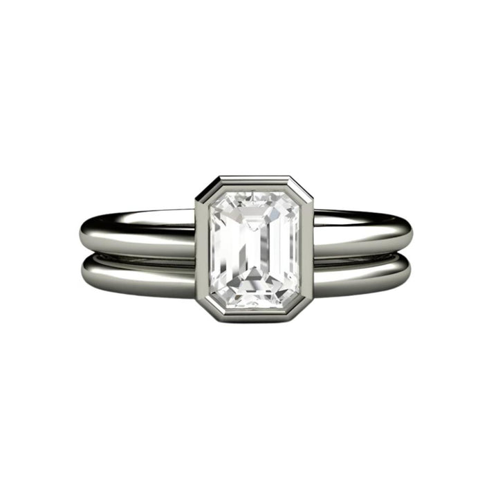 1 Carat Emerald Cut Diamond Solitaire, GIA Certified Natural Diamond Engagement Ring and Wedding Band