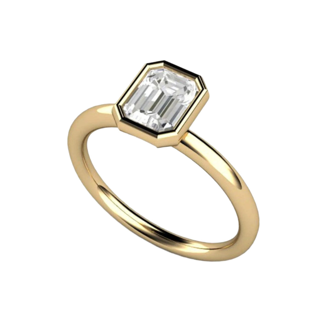 1ct Natural Diamond Engagement Ring, Modern Minimalist Emerald Cut Bezel Set Solitaire