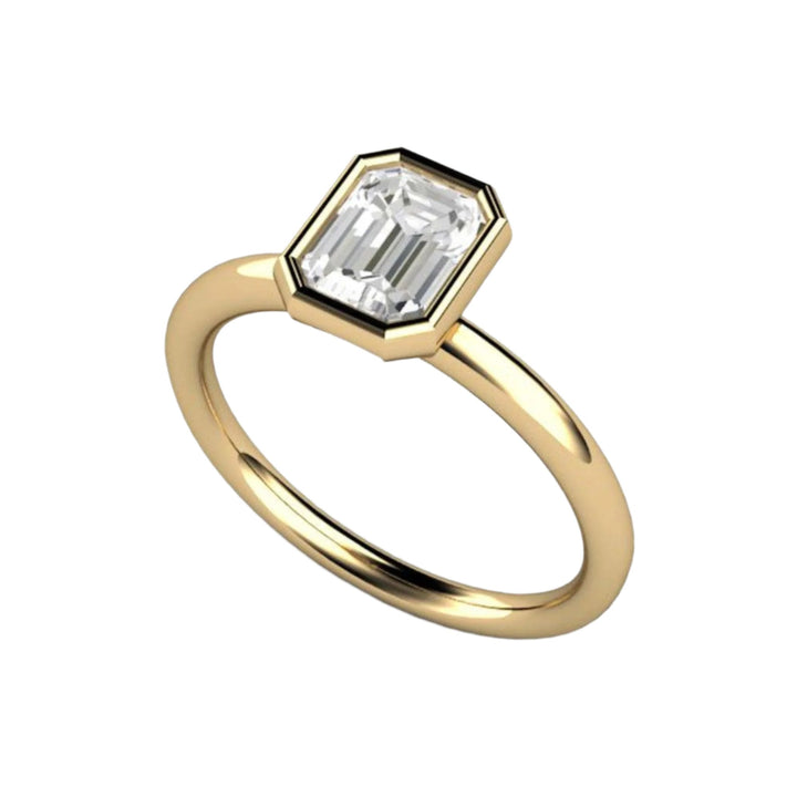 1ct Natural Diamond Engagement Ring, Modern Minimalist Emerald Cut Bezel Set Solitaire