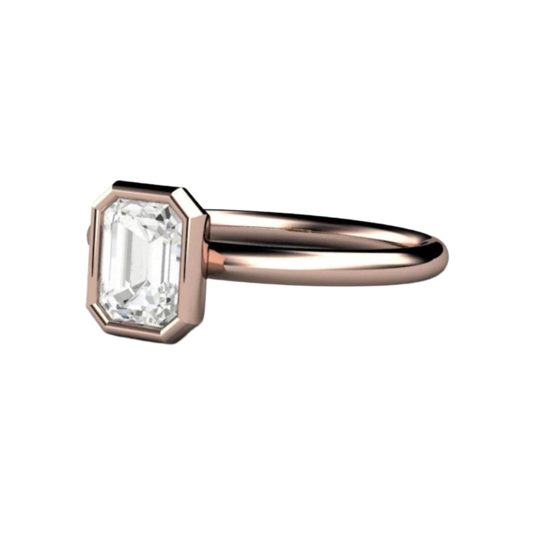 1ct Emerald Cut Diamond Engagement Ring,  Bezel Set Solitaire, GIA Certified Natural Diamond