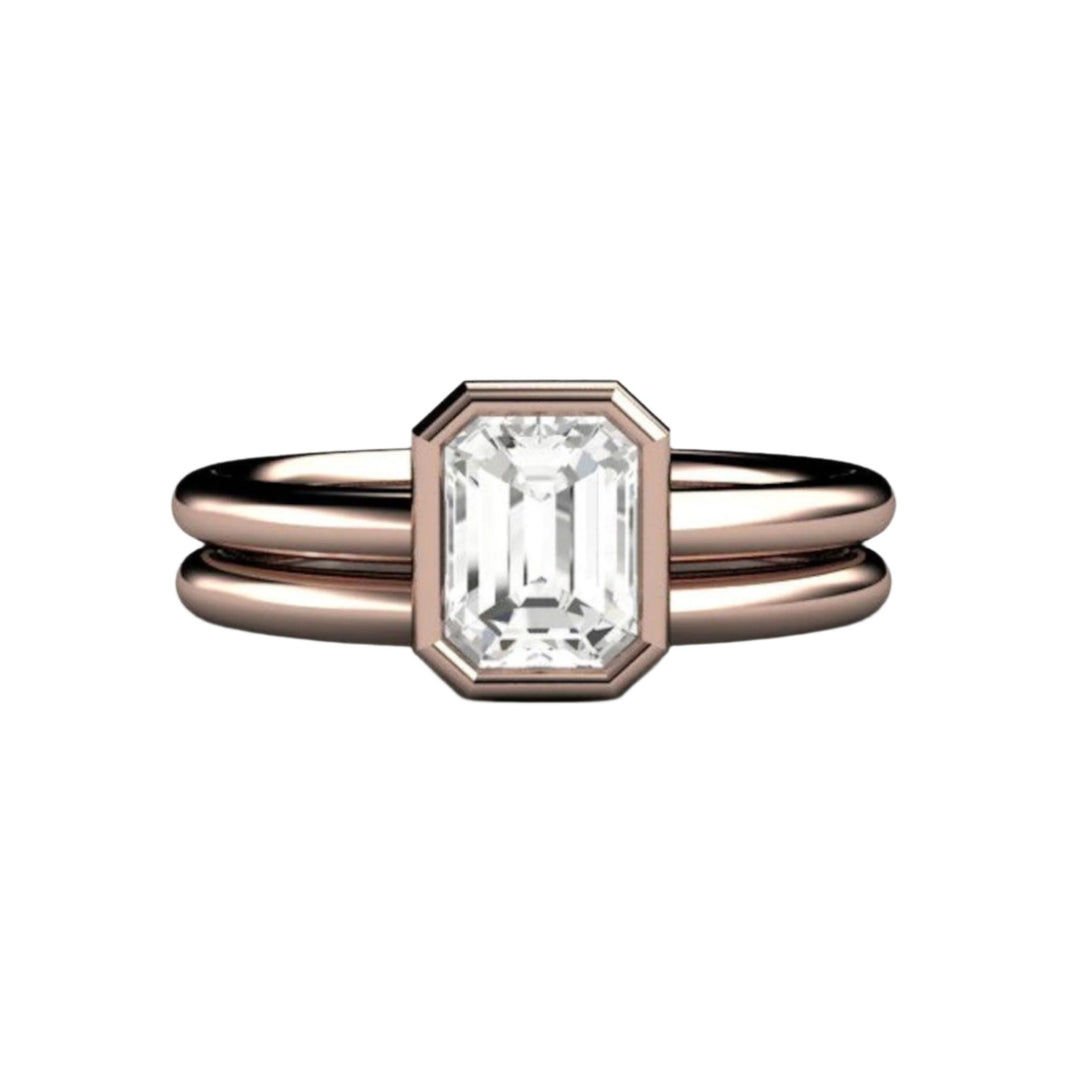 1ct Emerald Cut Diamond Engagement Ring,  Bezel Set Solitaire, GIA Certified Natural Diamond, Bridal Set