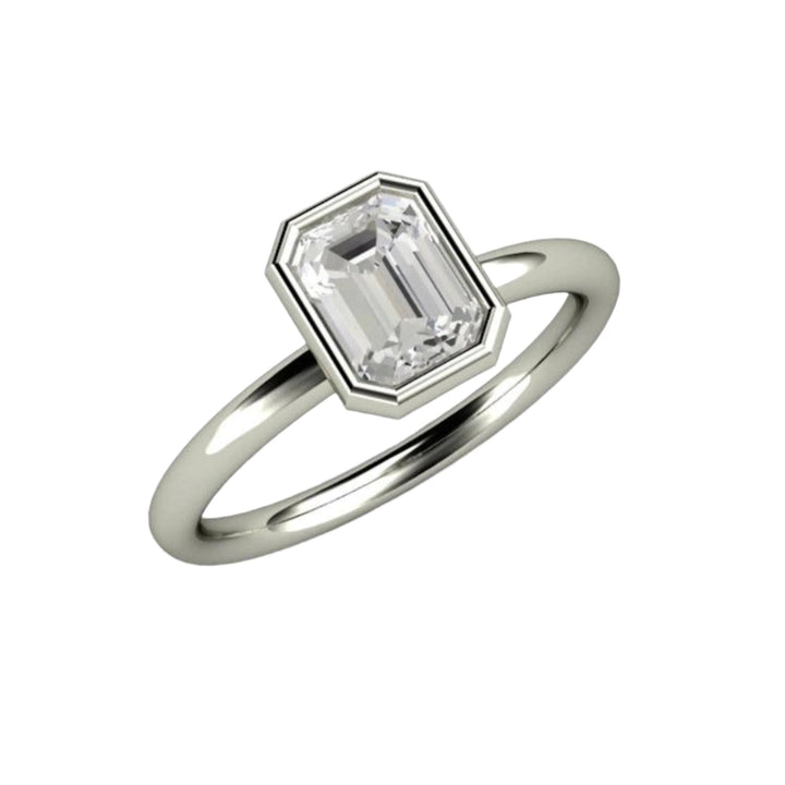 1 Carat Emerald Cut Diamond Solitaire Engagement Ring, Modern Bezel Setting, White Gold