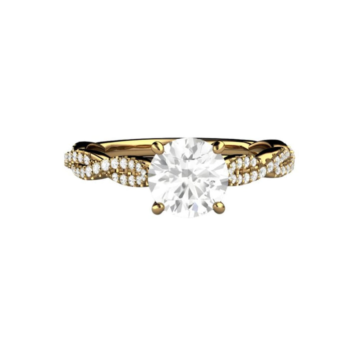 1 Carat Moissanite Solitaire Engagement Ring Infinity Style with Pave Diamonds, 18K Yellow Gold