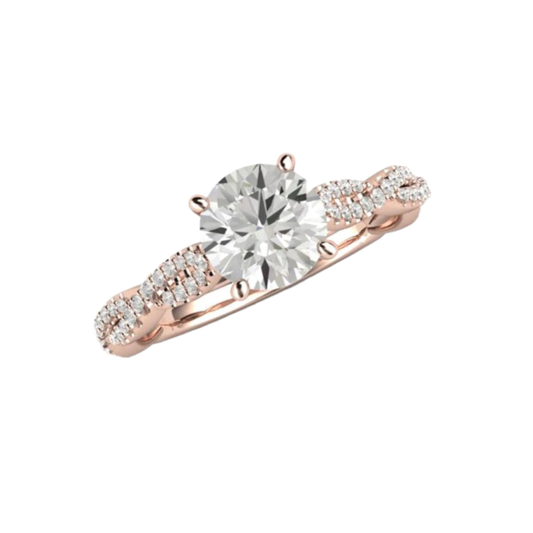 1ct Moissanite Solitaire, 18K Rose Gold Infinity Ring with Twisted Diamond Band