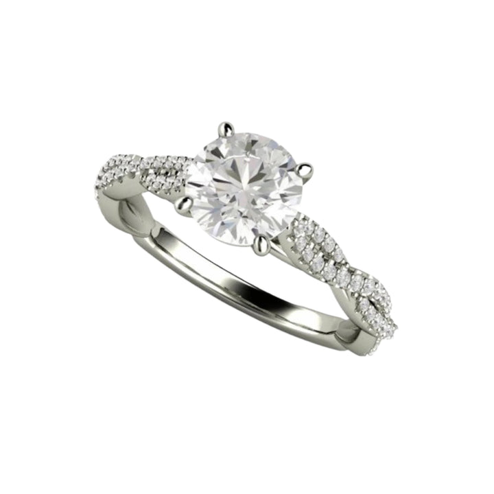 1ct Moissanite Engagement Ring Infinity Design Solitaire with Criss Cross Twisted Band with Diamonds, White Gold