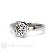 1ct Diamond Engagement Ring Round Bezel Simple Solitaire Setting 18K White Gold - Rare Earth Jewelry