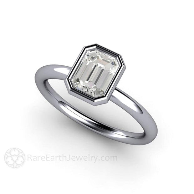 1ct Emerald Cut Bezel Set Diamond Solitaire Engagement Ring Platinum - Engagement Only - Rare Earth Jewelry