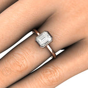 1ct Emerald Cut Bezel Set Diamond Solitaire Engagement Ring - 18K Rose Gold - Engagement Only - April - Bezel - Diamond - Rare Earth Jewelry