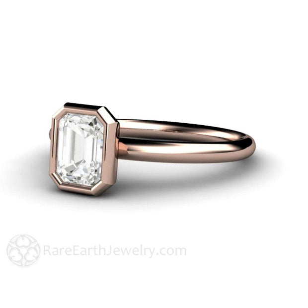 1ct Emerald Cut Bezel Set Diamond Solitaire Engagement Ring 18K Rose Gold - Engagement Only - Rare Earth Jewelry