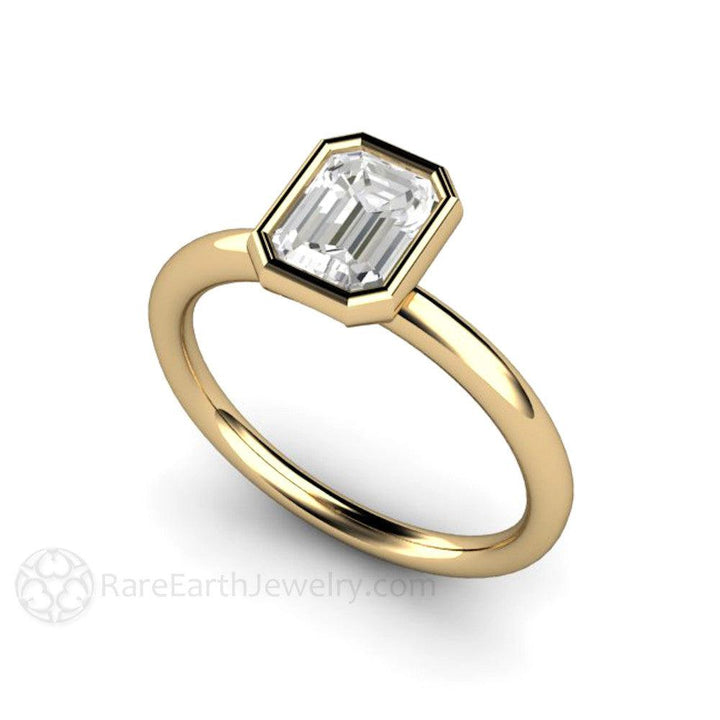 1ct Emerald Cut Bezel Set Diamond Solitaire Engagement Ring - Rare Earth Jewelry