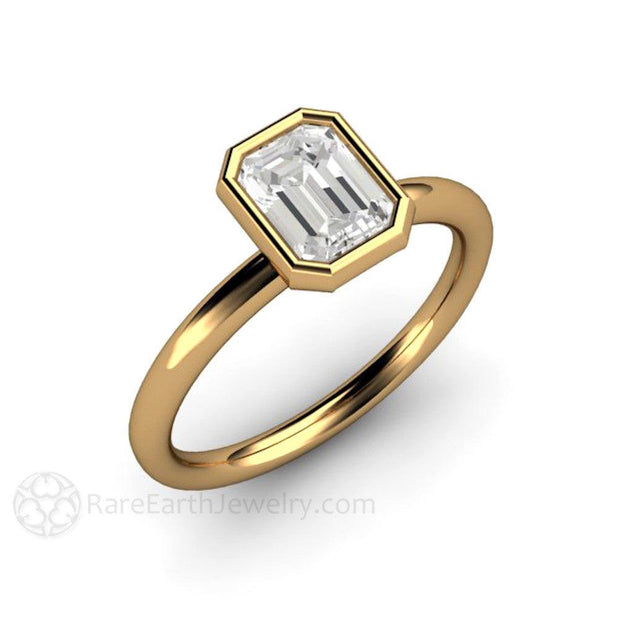 1ct Emerald Cut Bezel Set Diamond Solitaire Engagement Ring 18K Yellow Gold - Engagement Only - Rare Earth Jewelry