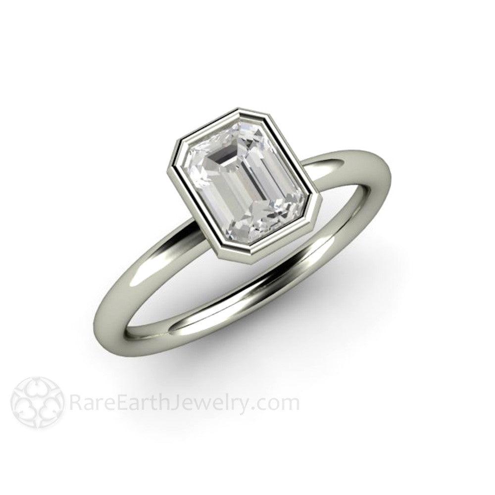 1ct Emerald Cut Bezel Set Diamond Solitaire Engagement Ring - Rare Earth Jewelry