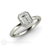 1ct Emerald Cut Bezel Set Diamond Solitaire Engagement Ring 14K White Gold - Engagement Only - Rare Earth Jewelry