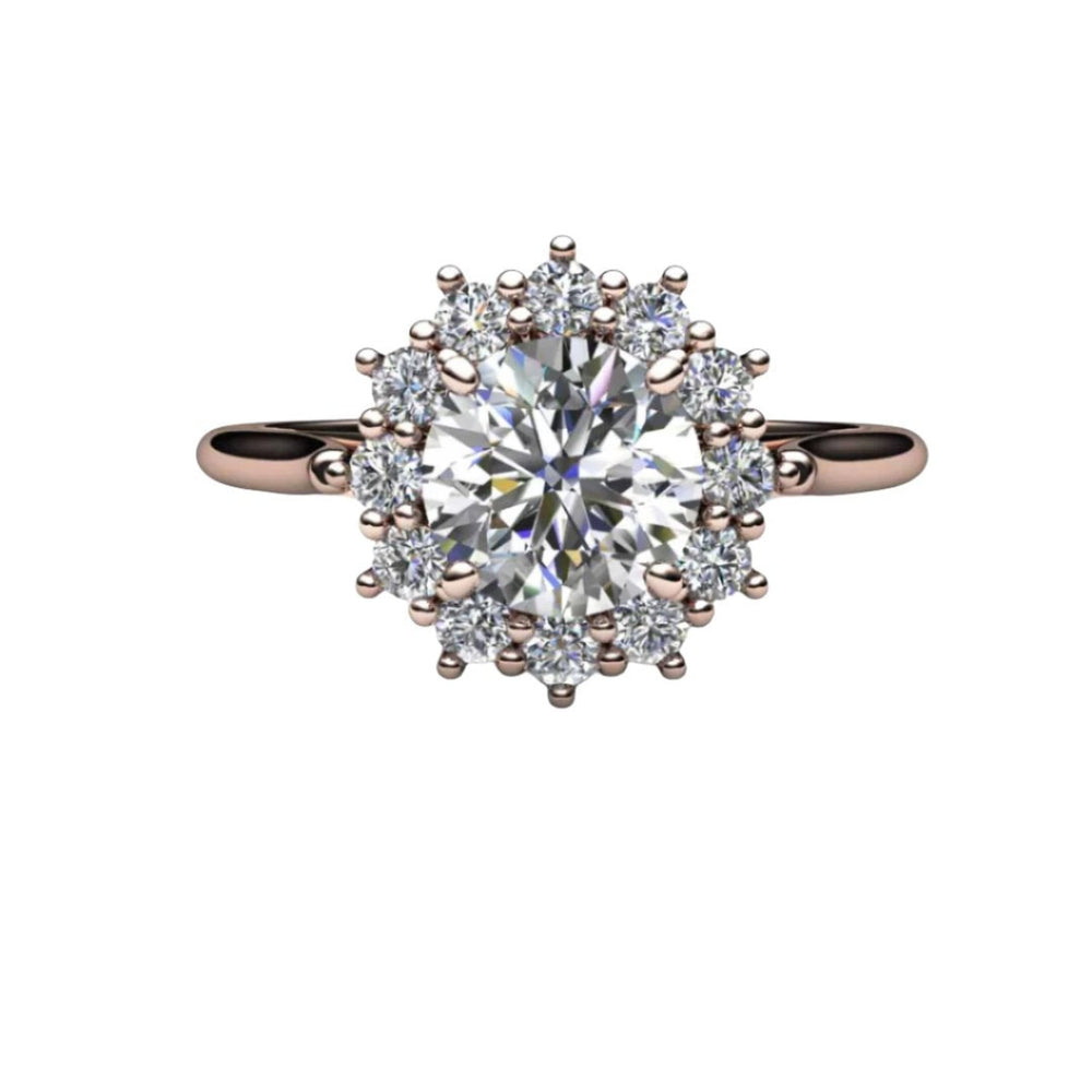 1ct Forever One Moissanite Engagement Ring Vintage Style Halo, Rare Earth Jewelry