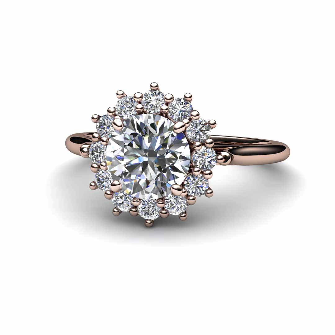 1ct Forever One Moissanite Engagement Ring Vintage Style Halo - Rare Earth Jewelry