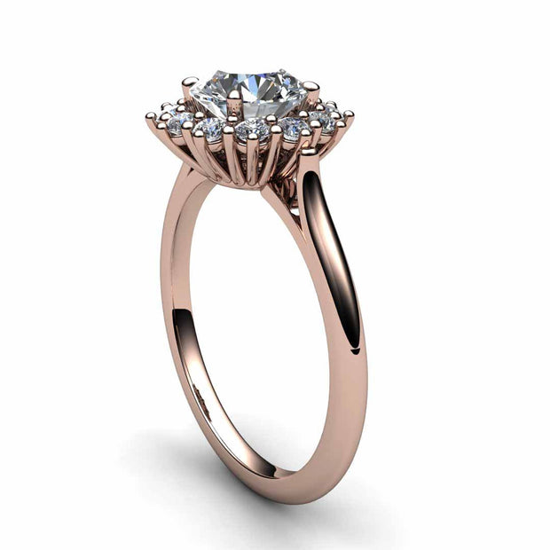 1ct Forever One Moissanite Engagement Ring Vintage Style Halo 14K Rose Gold - Rare Earth Jewelry