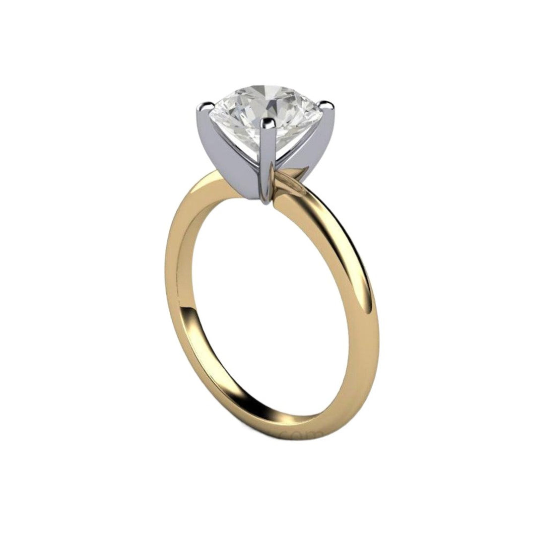 2 Carat Moissanite Solitaire Engagement Ring, Classic Four-Prong Design in Gold and Platinum