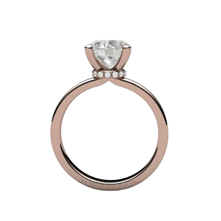 2 Carat Moissanite Solitaire Engagement Ring, Hidden Halo Design, in 14K, 18K Gold or Platinum 