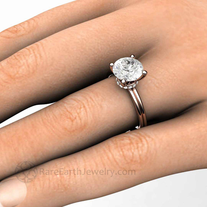 2 Carat Moissanite Solitaire Engagement Ring on the Hand, 8mm Round Moissanite Ring on the Finger