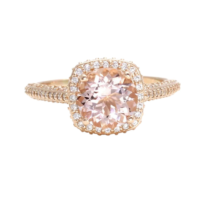 2 Carat Morganite Engagement Ring with Pave Set Diamonds and Halo Cathedral Setting