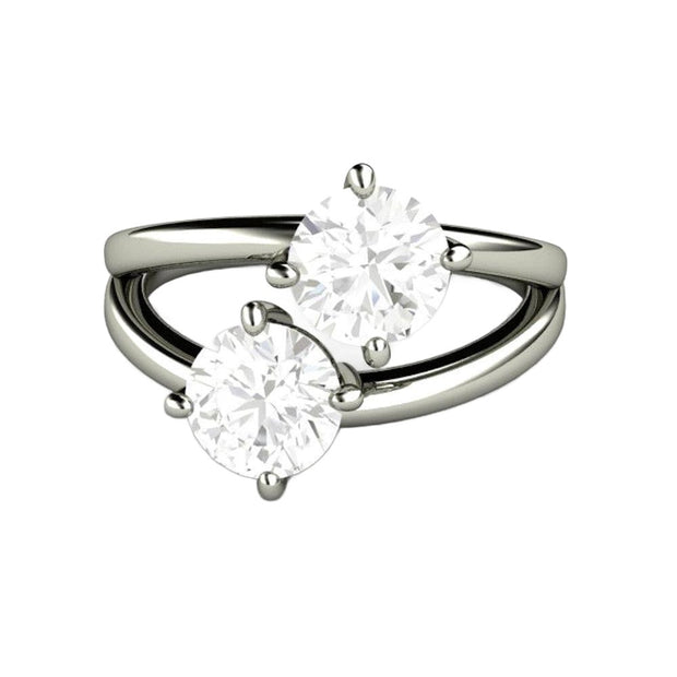 2 Stone Duo Engagement Ring Duo Style in Forever One Moissanite 18K White Gold - Rare Earth Jewelry