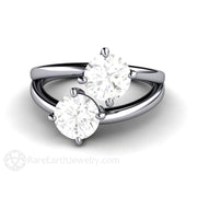 2 Stone Duo Engagement Ring Duo Style in Forever One Moissanite Platinum - Rare Earth Jewelry