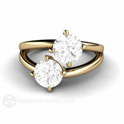 2 Stone Duo Engagement Ring Duo Style in Forever One Moissanite 14K Yellow Gold - Rare Earth Jewelry