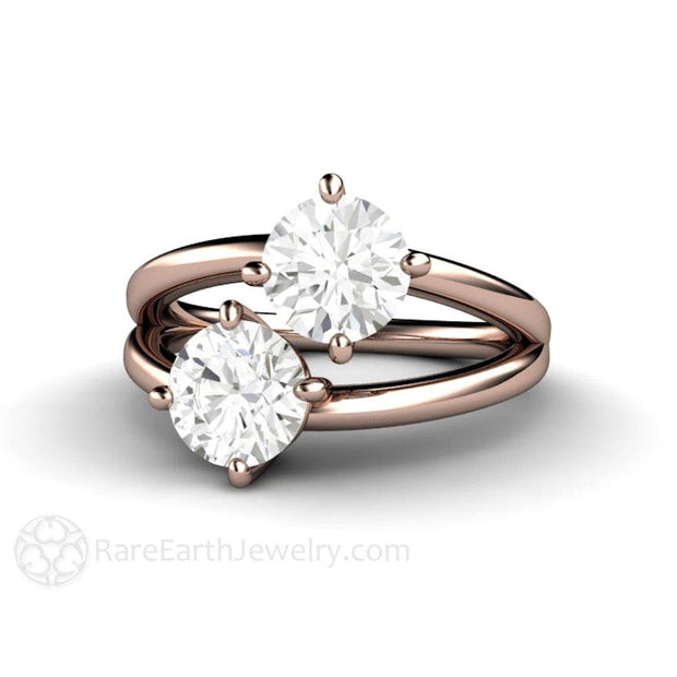 2 Stone Duo Engagement Ring Duo Style in Forever One Moissanite 14K Rose Gold - Rare Earth Jewelry