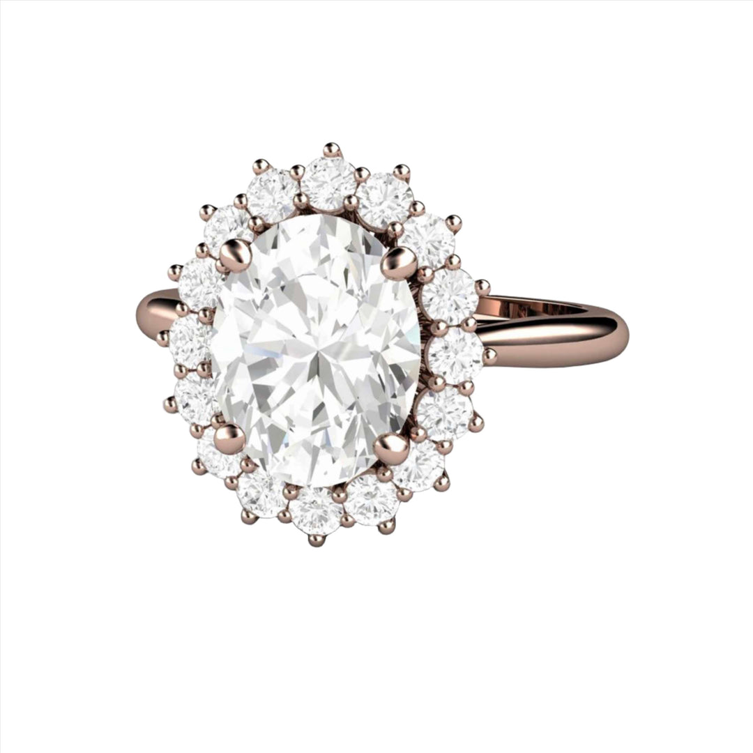 2ct Oval Moissanite Engagement Ring, Heirloom-Style Halo in 14K or 18K Gold or Platinum